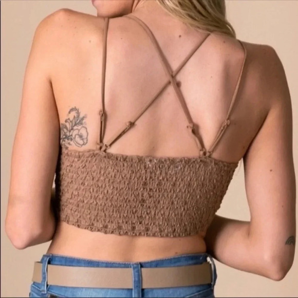 Cocoa Lace Bralette | Boho Crochet Padded Bra Top with Adjustable Straps - Picture 3 of 4